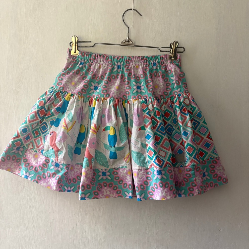 Eleanor Rose Kristina Skort Size 10-12 Colorful Tiered Girls Skirt Toucan Print